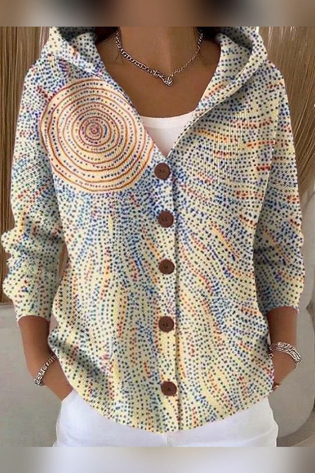Chaqueta de punto estampada con capucha en amarillo claro