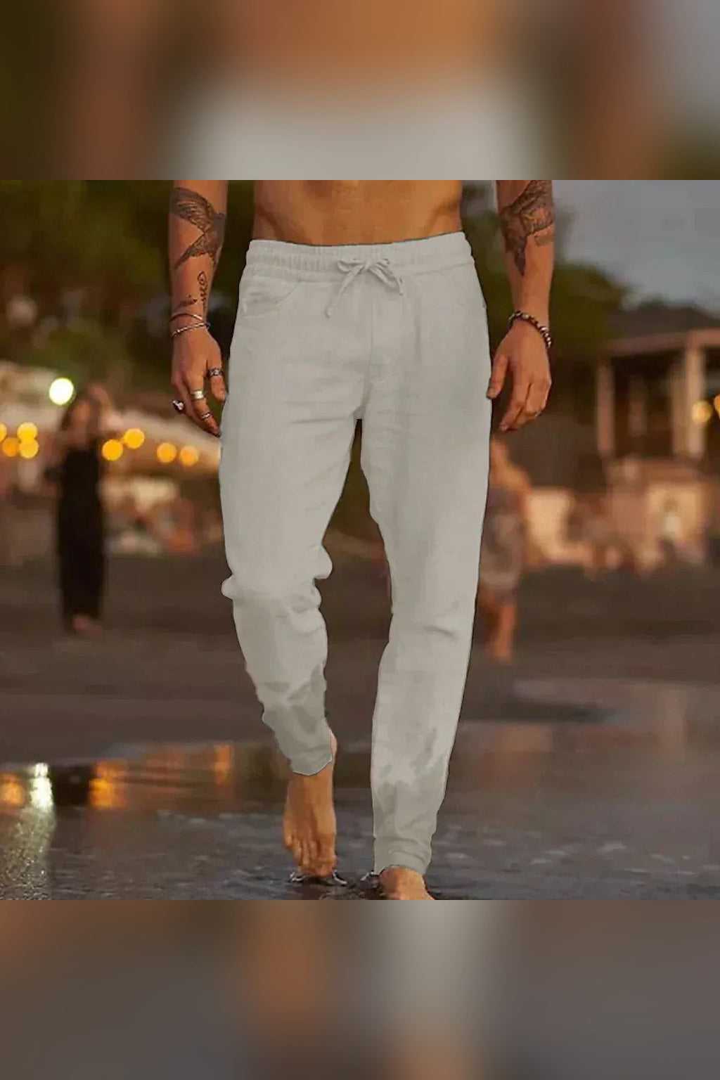 Pantalón de lino de playa en gris claro