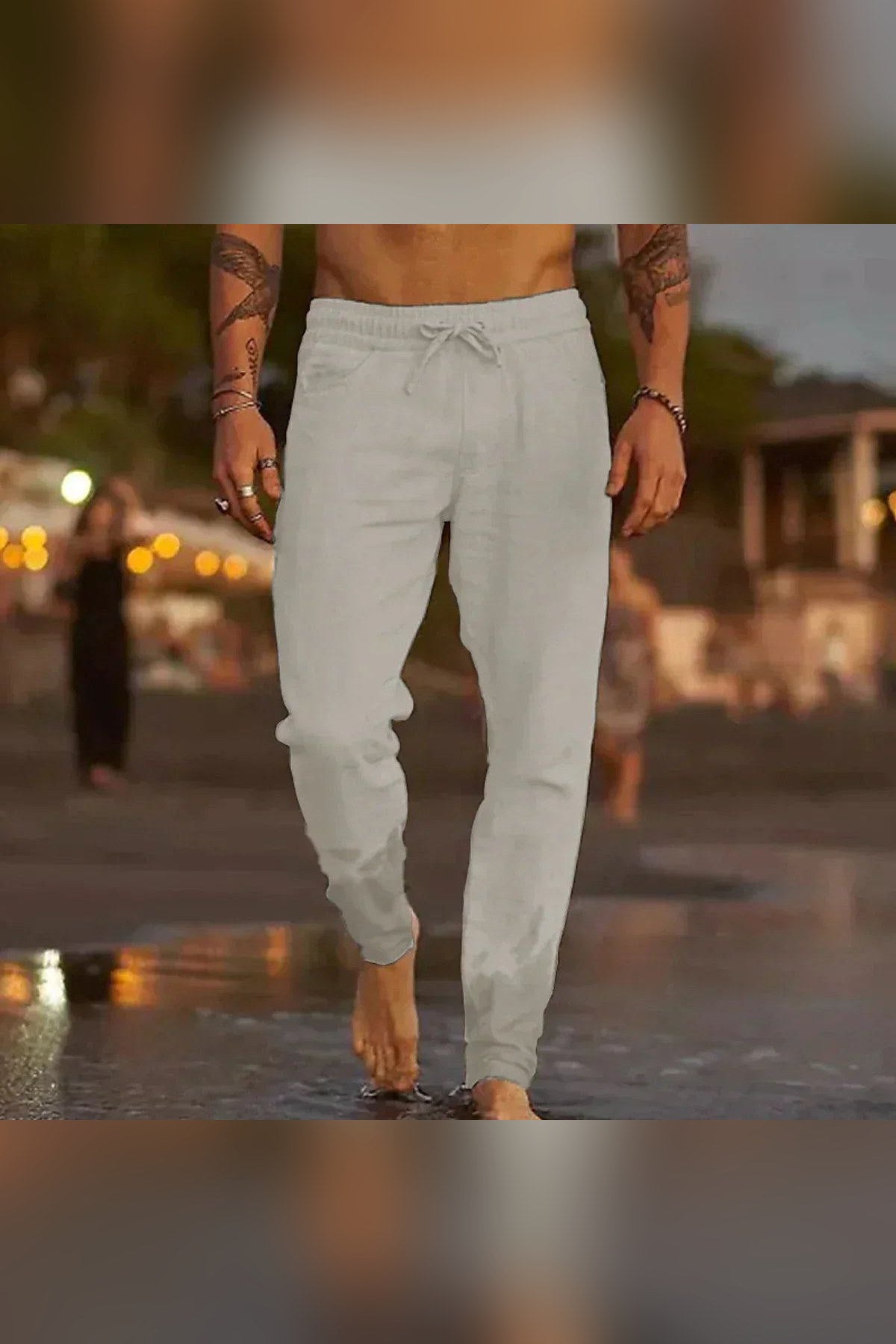 Pantalón de lino de playa en gris claro