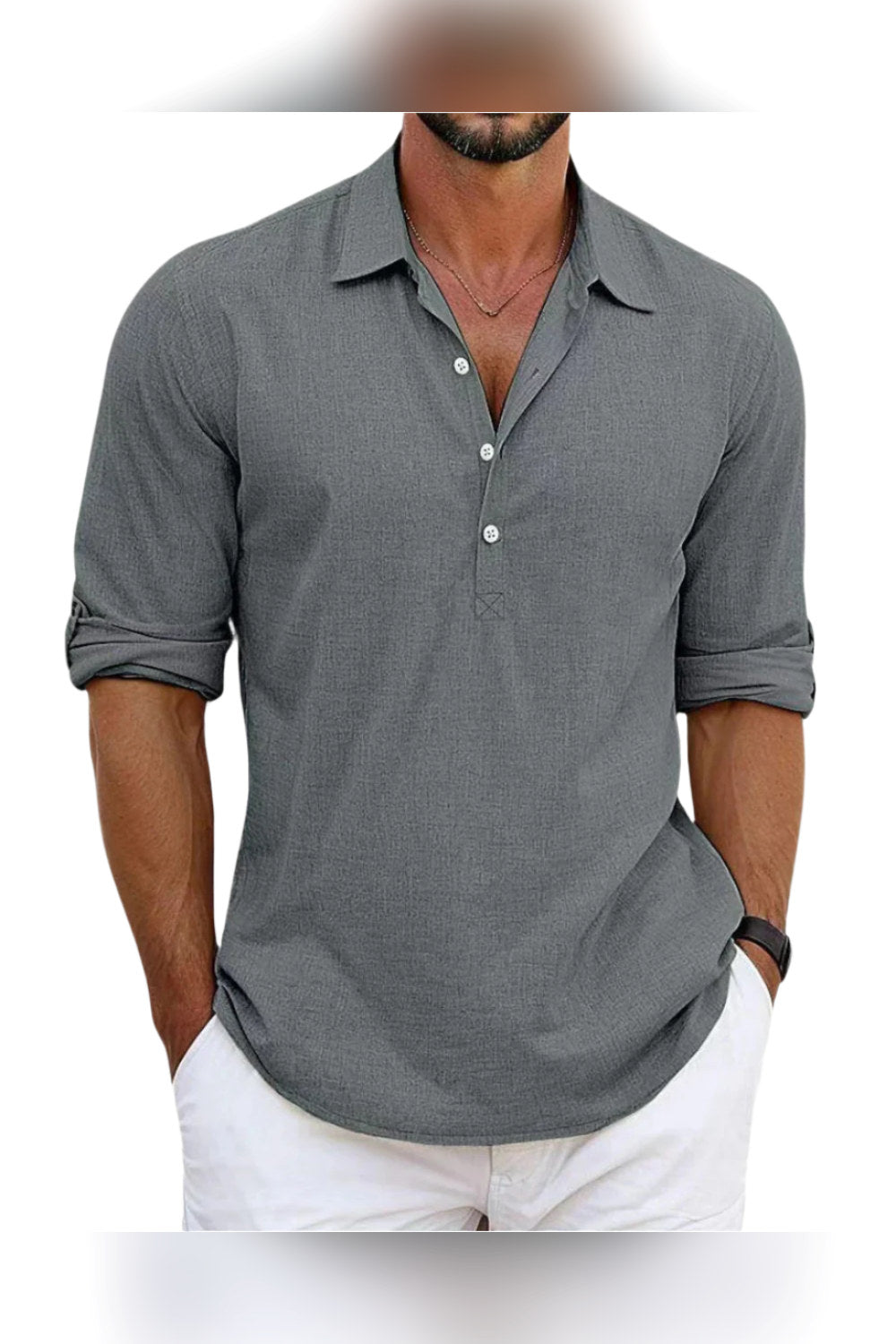 Camisa de lino de corte clásico en gris