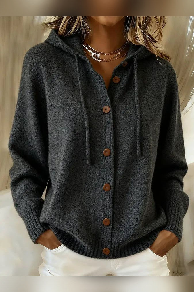 Chaqueta de punto con capucha y cordón en negro