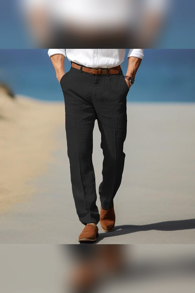 Pantalón de lino con trabillas en negro