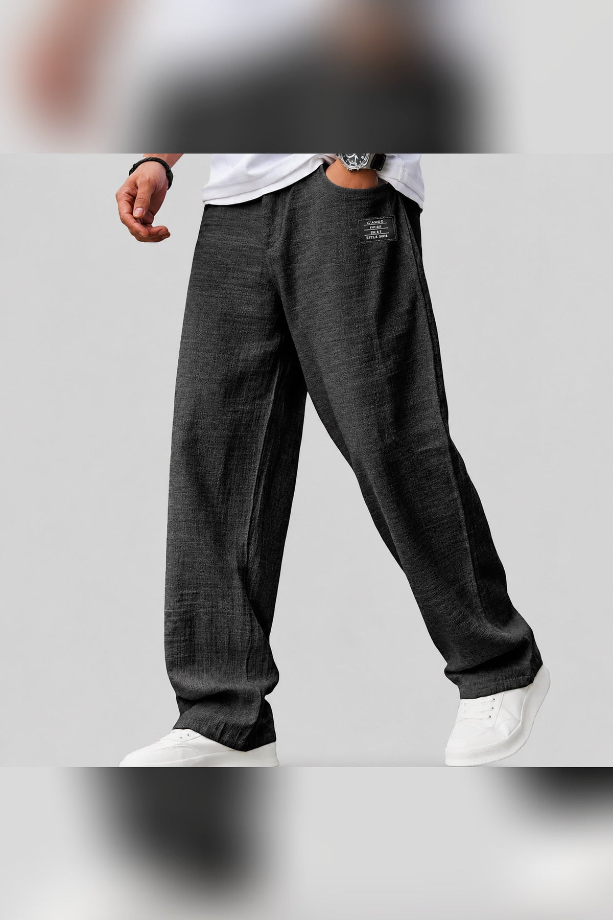 Pantalón de lino de corte casual en negro