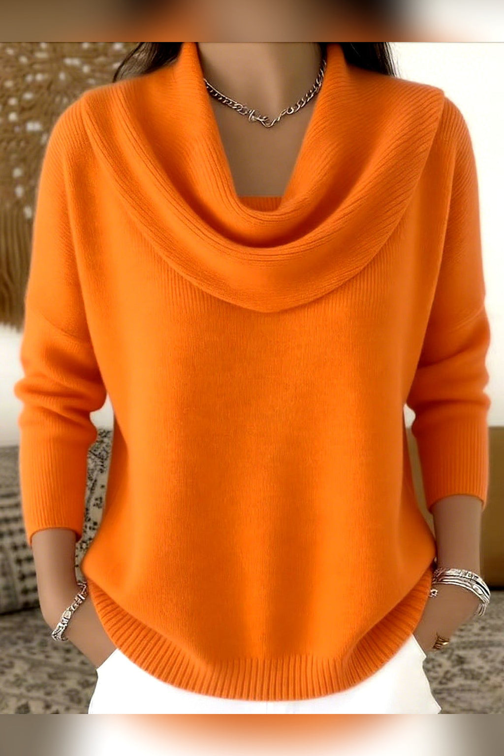 Jersey con cuello drapeado en naranja