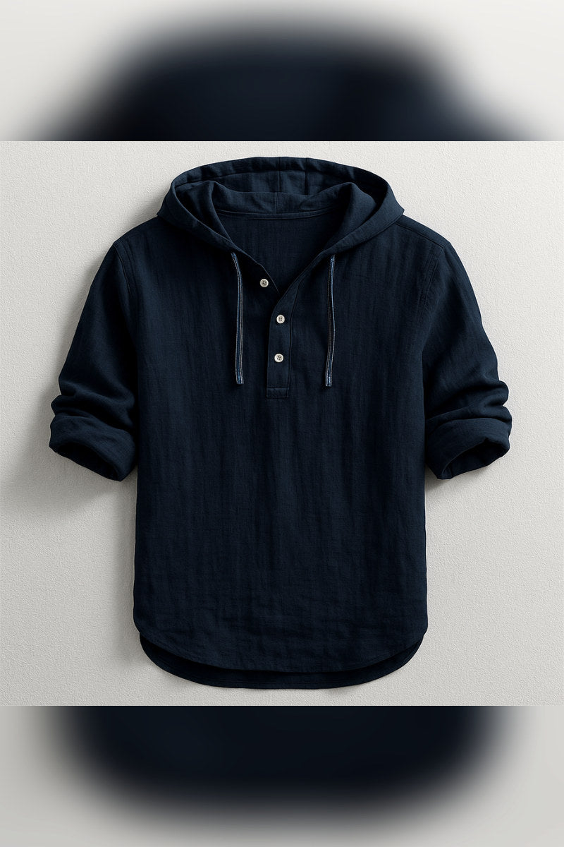 Camisa con capucha de media botonadura en negro