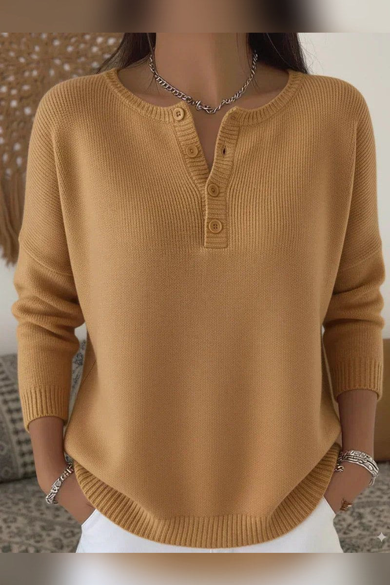 Jersey de punto con botones en camel