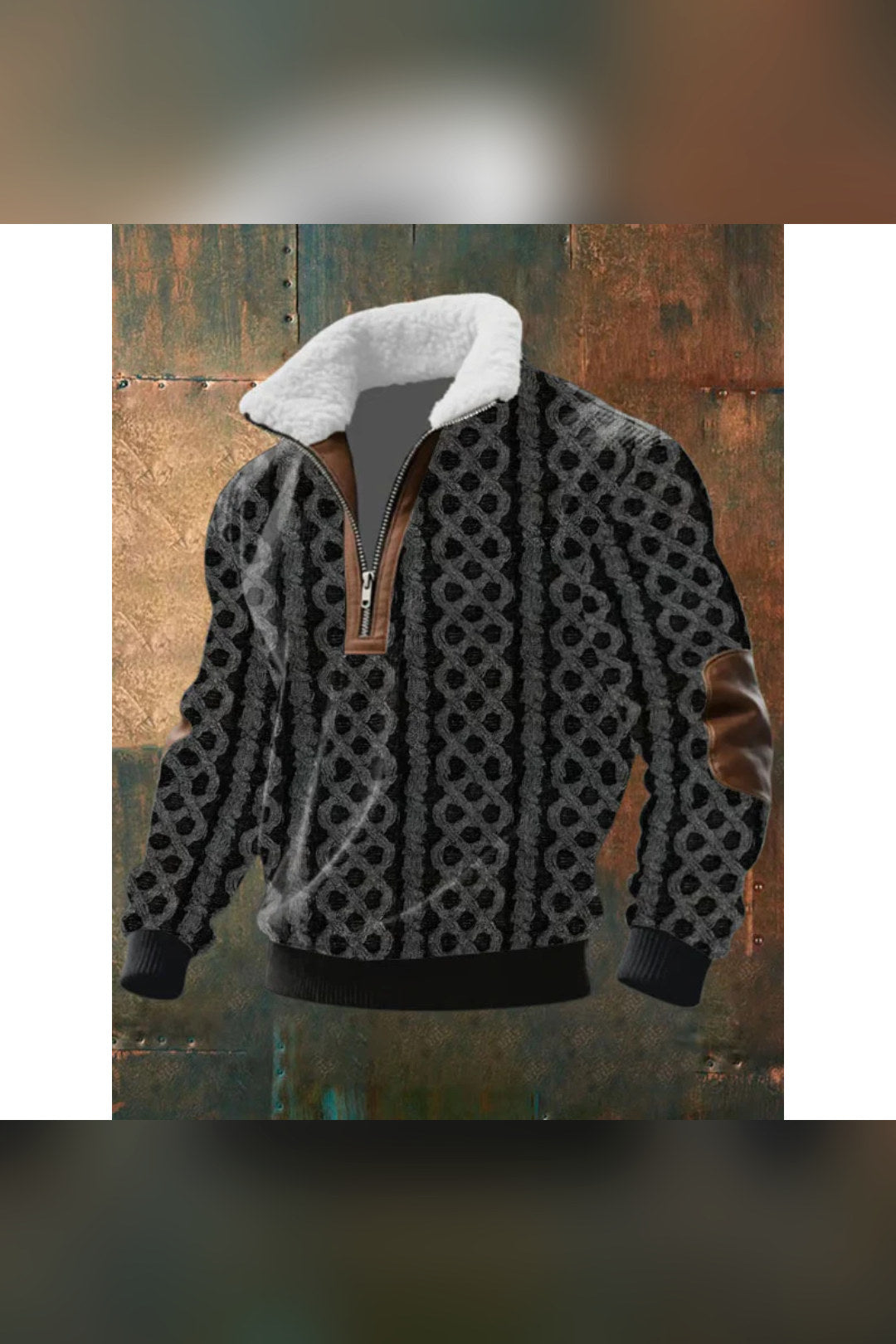Jersey de cuello alto en forro polar en negro y marrón