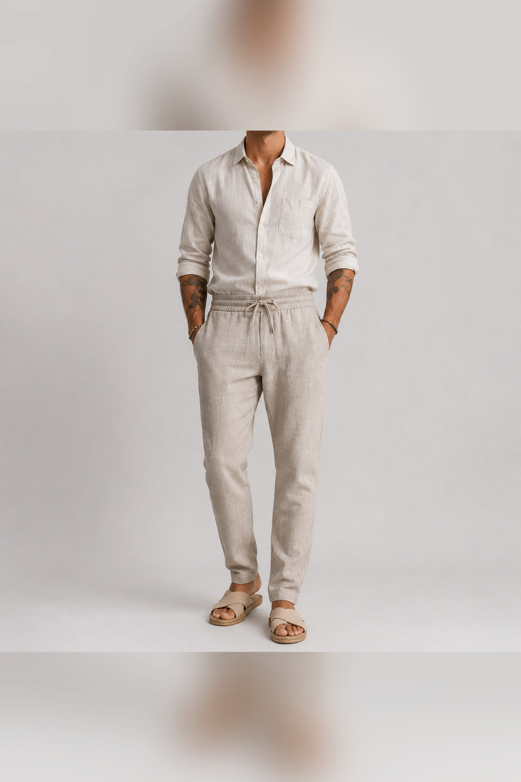 Pantalón de lino de verano en caqui