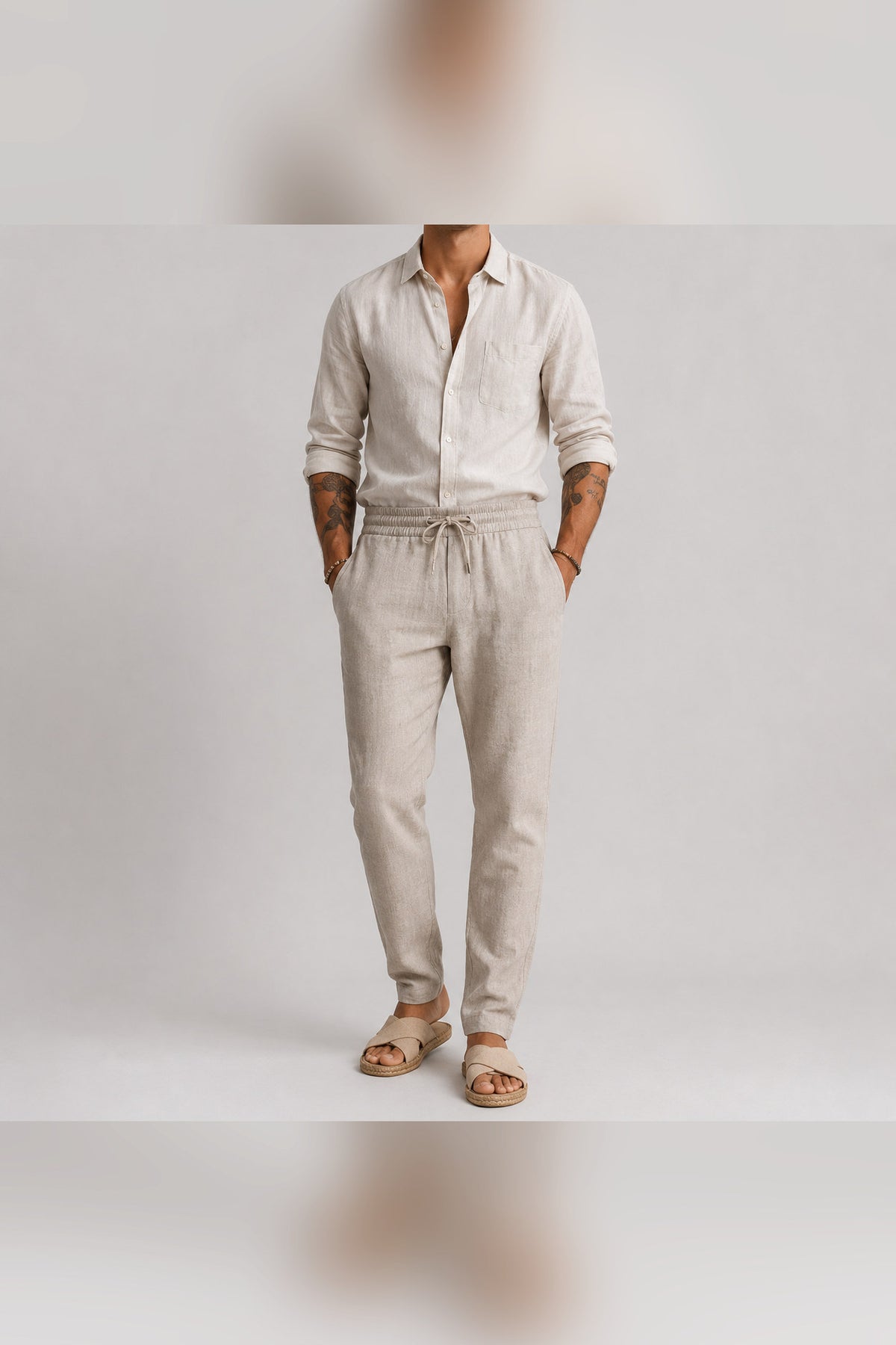 Pantalón de lino de verano en caqui