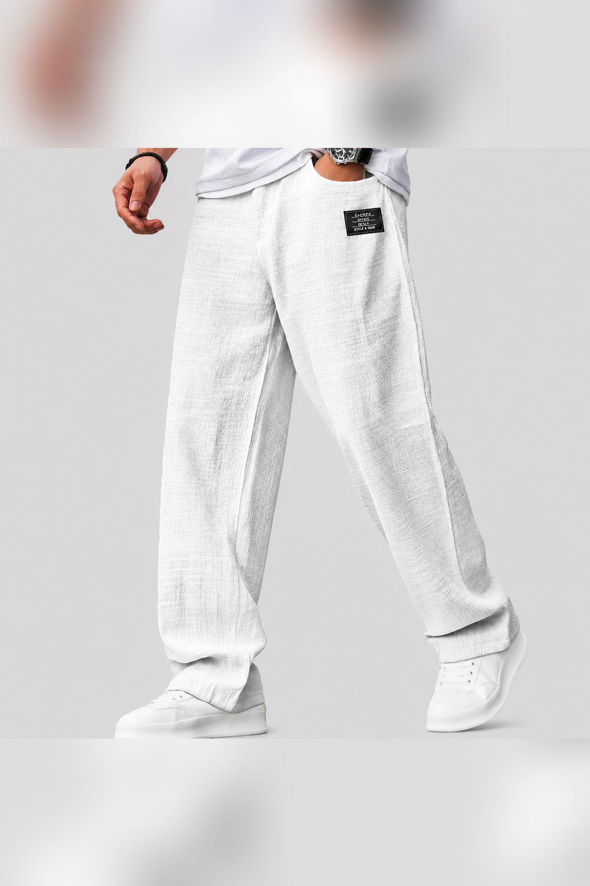 Pantalón de lino de corte casual en blanco