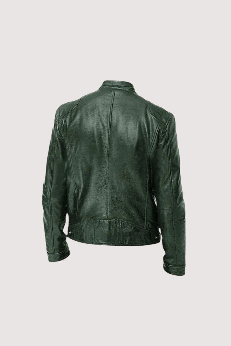 Chaqueta de piel en verde oscuro