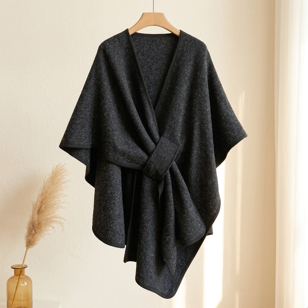 Poncho-chal largo en gris oscuro