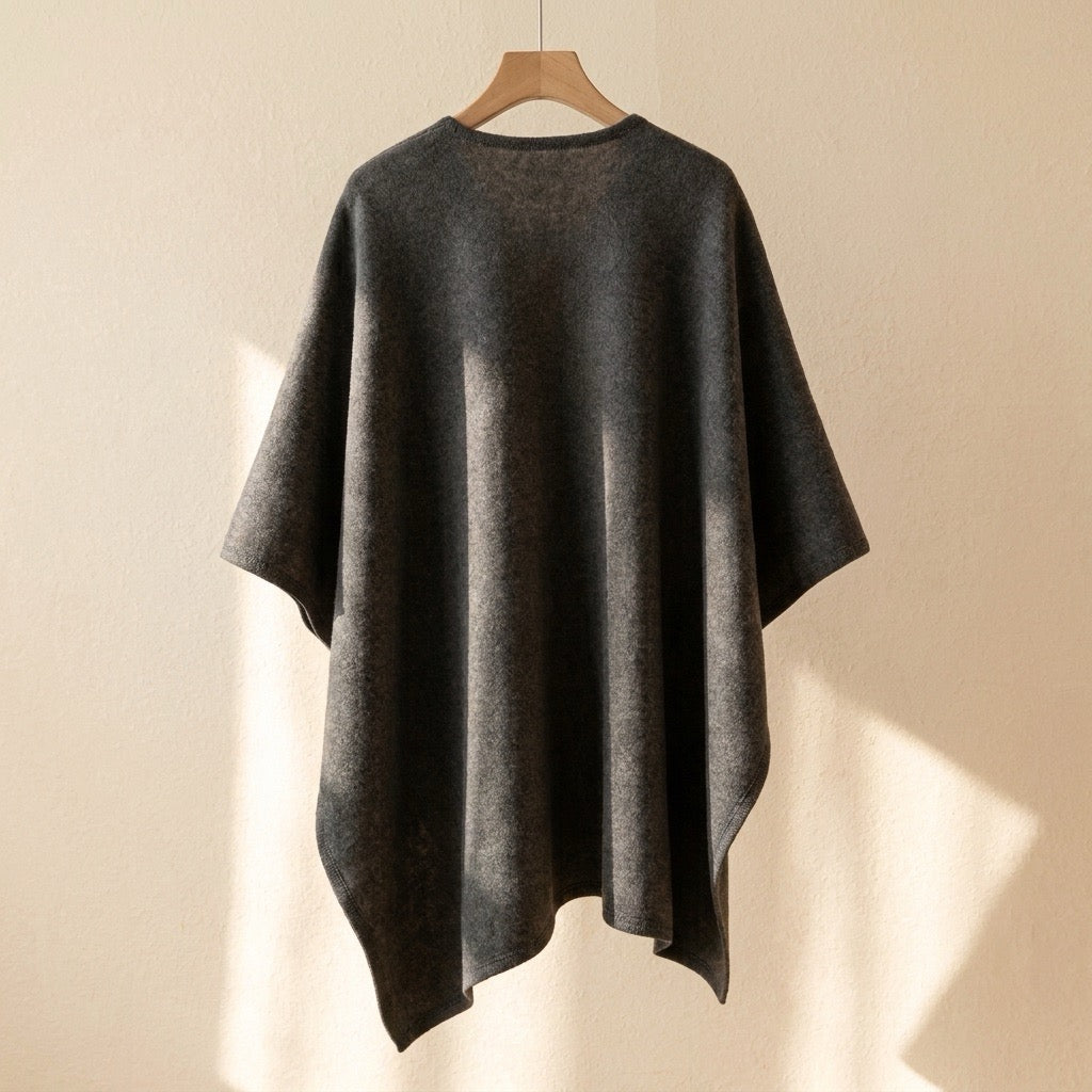 Poncho-chal largo en gris oscuro