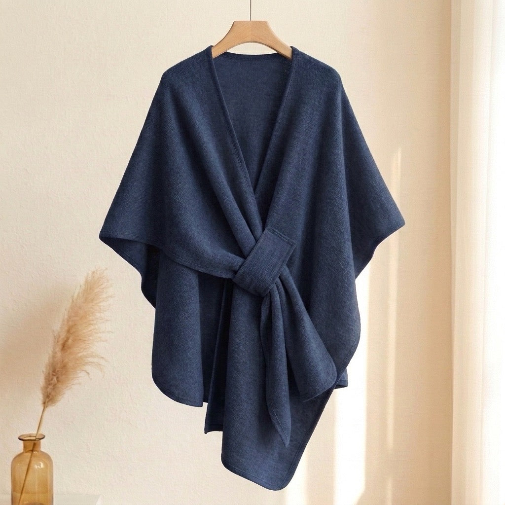 Poncho-chal largo en azul marino