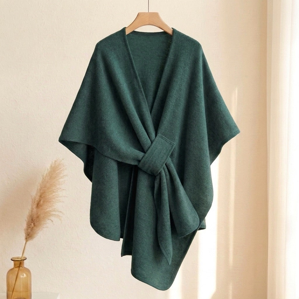 Poncho-chal largo en verde oscuro