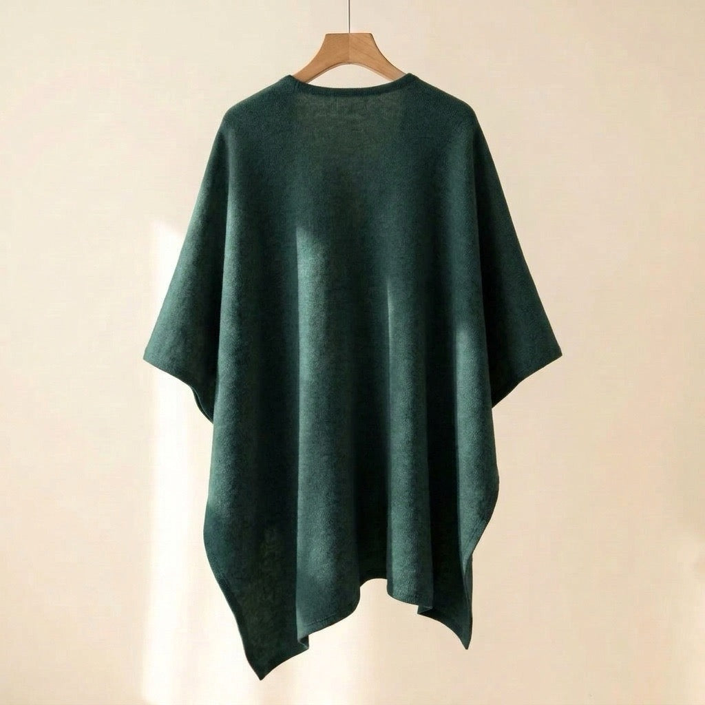 Poncho-chal largo en verde oscuro