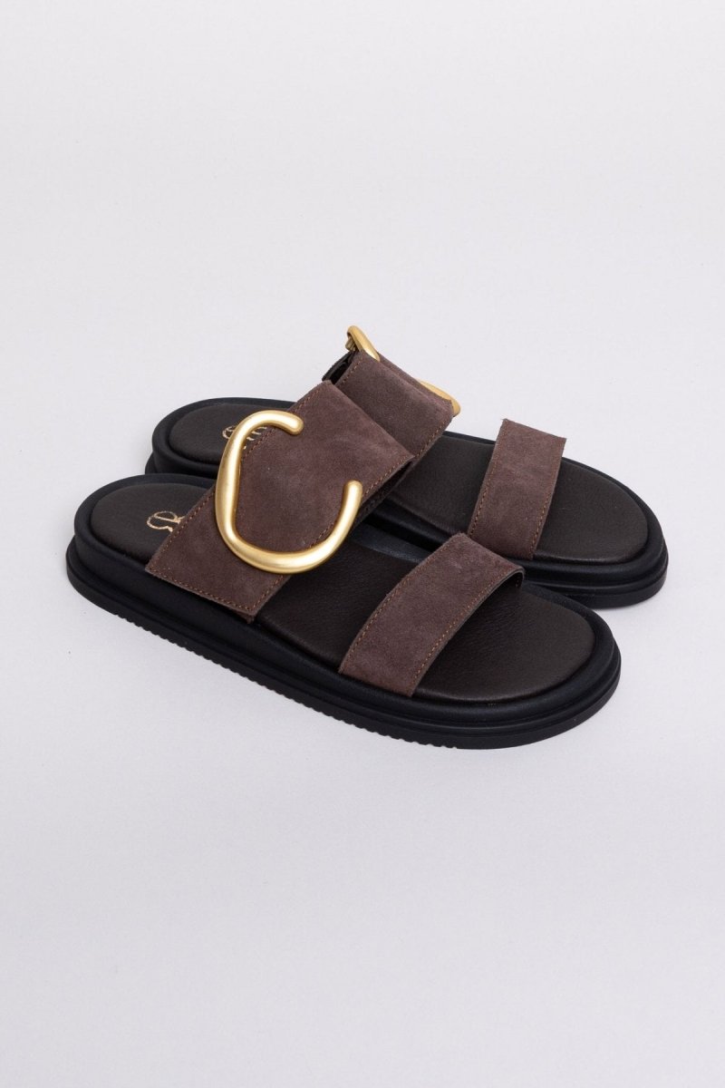 Sandalias de ante de tiras anchas en marrón