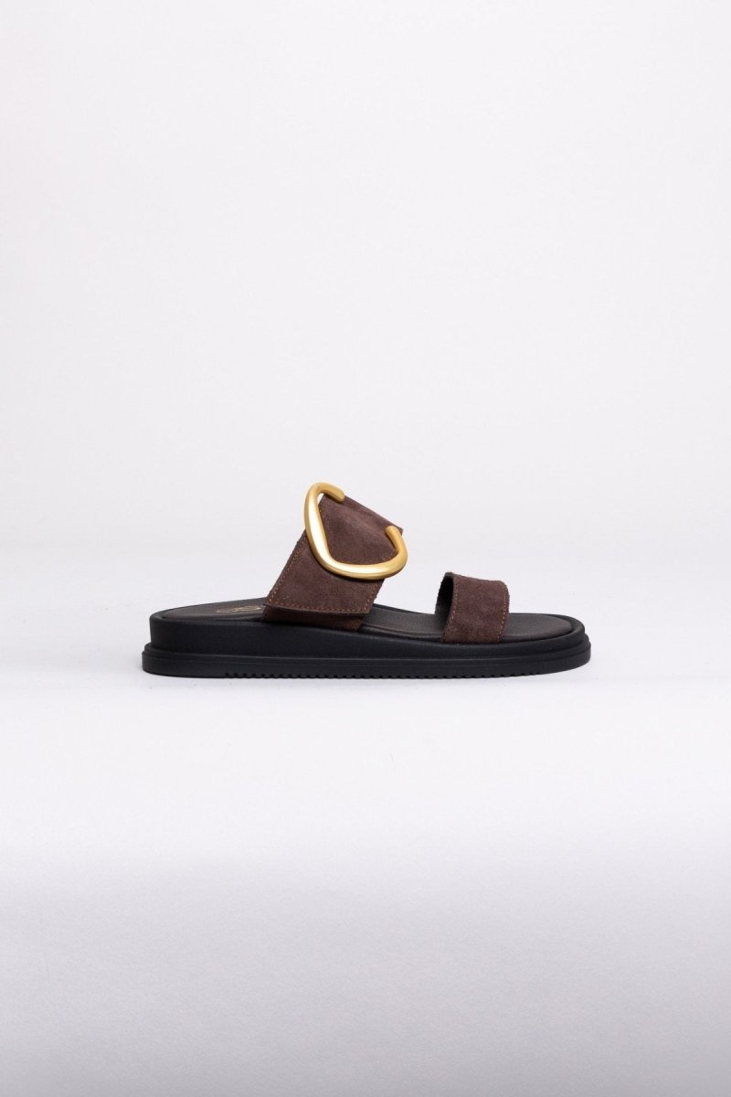 Sandalias de ante de tiras anchas en marrón