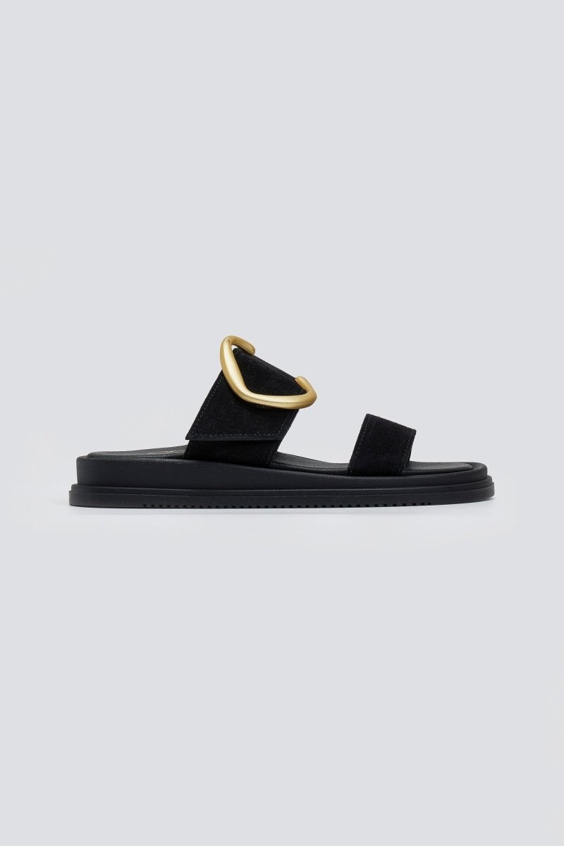 Sandalias de ante de tiras anchas en negro