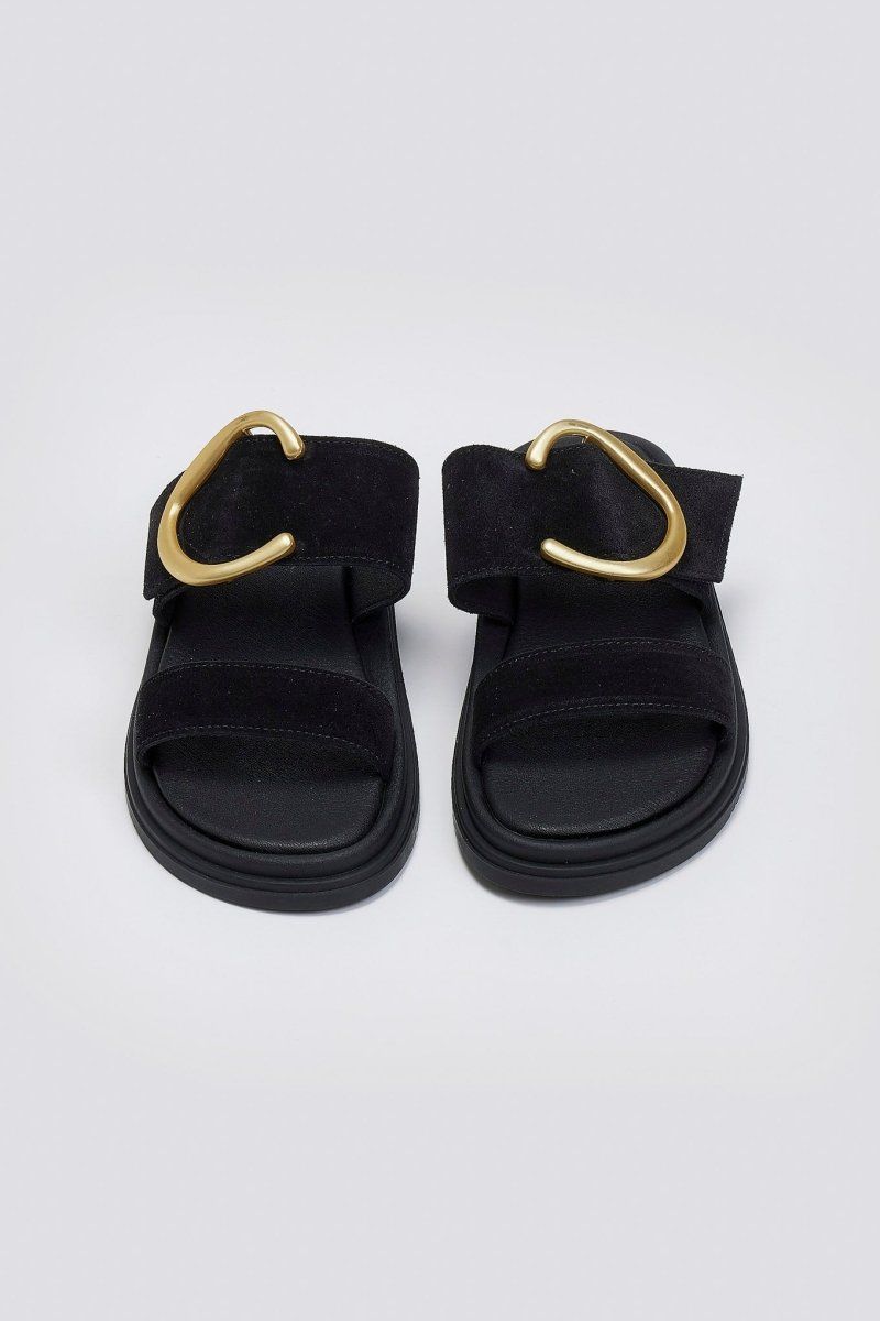 Sandalias de ante de tiras anchas en negro