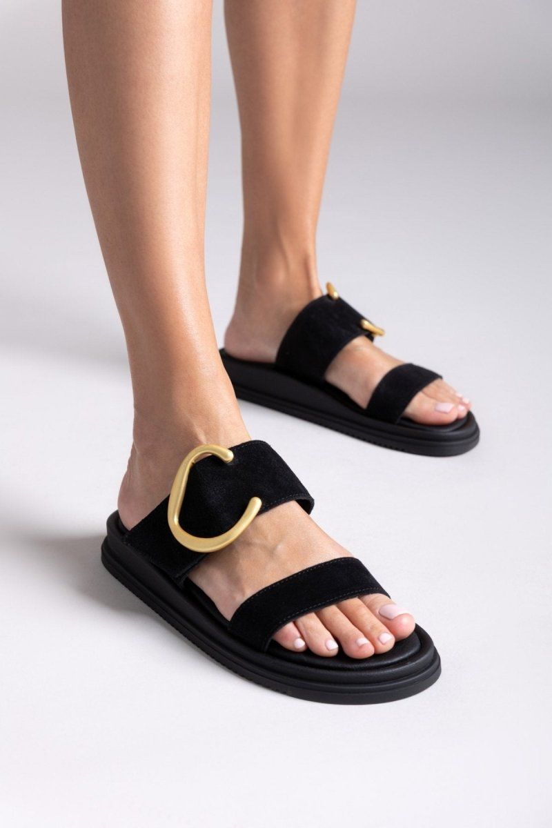 Sandalias de ante de tiras anchas en negro