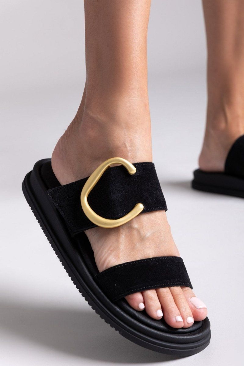 Sandalias de ante de tiras anchas en negro