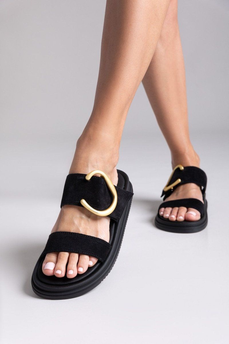Sandalias de ante de tiras anchas en negro