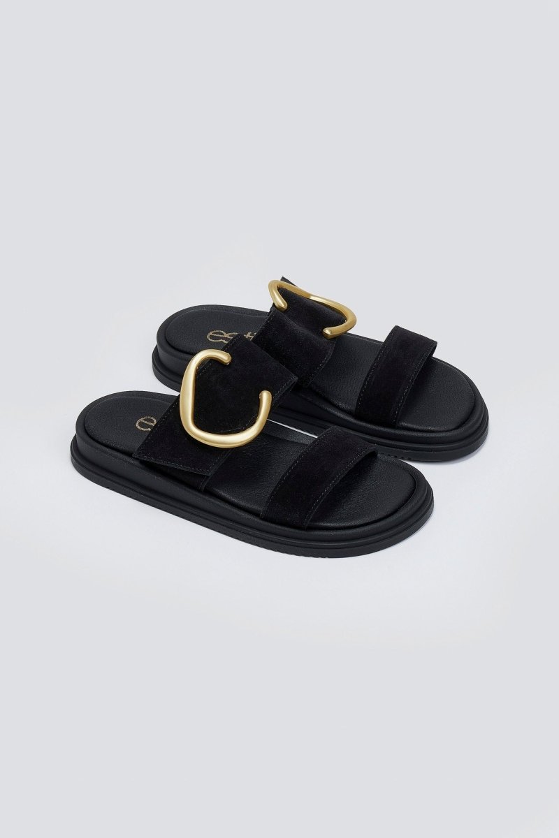 Sandalias de ante de tiras anchas en negro