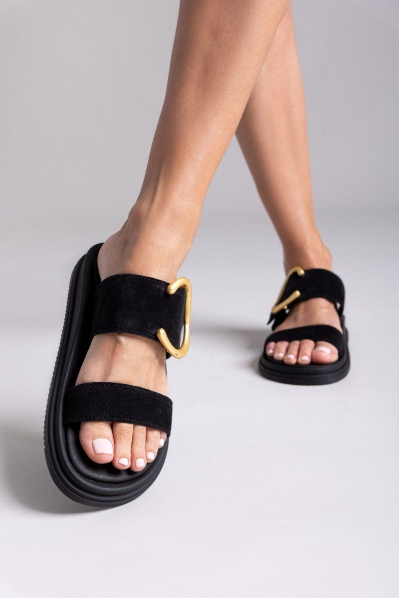Sandalias de ante de tiras anchas en negro