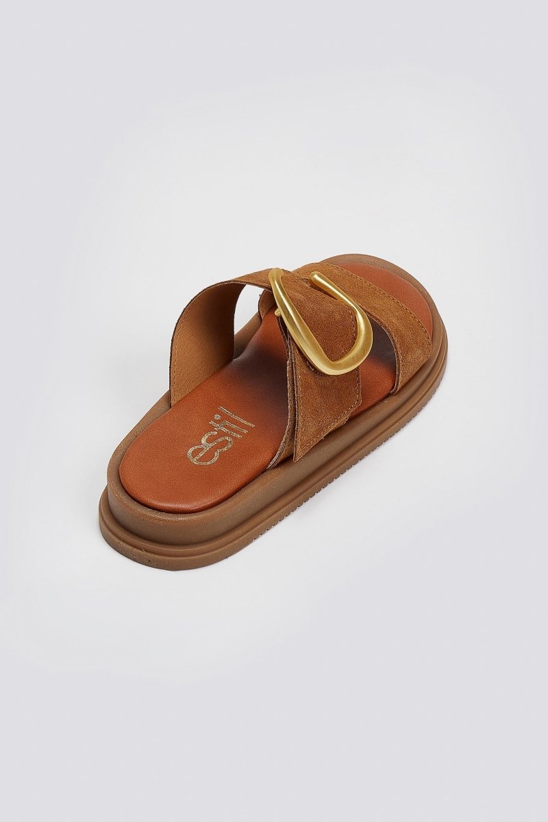 Sandalias de ante de tiras anchas en tabaco