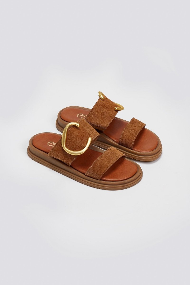 Sandalias de ante de tiras anchas en tabaco