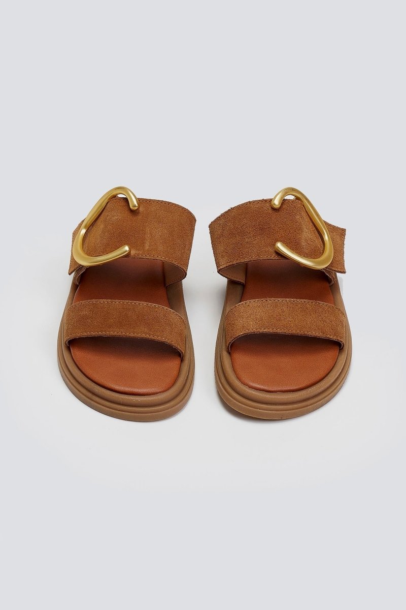 Sandalias de ante de tiras anchas en tabaco