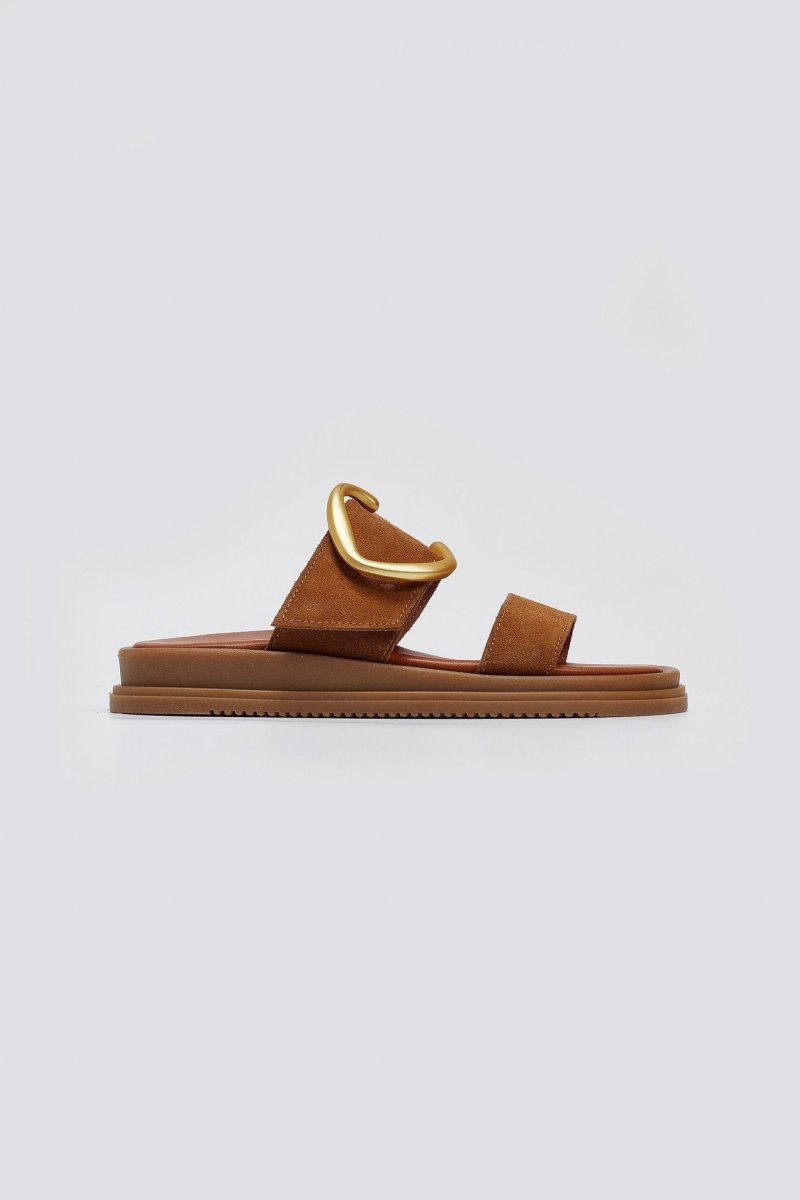 Sandalias de ante de tiras anchas en tabaco