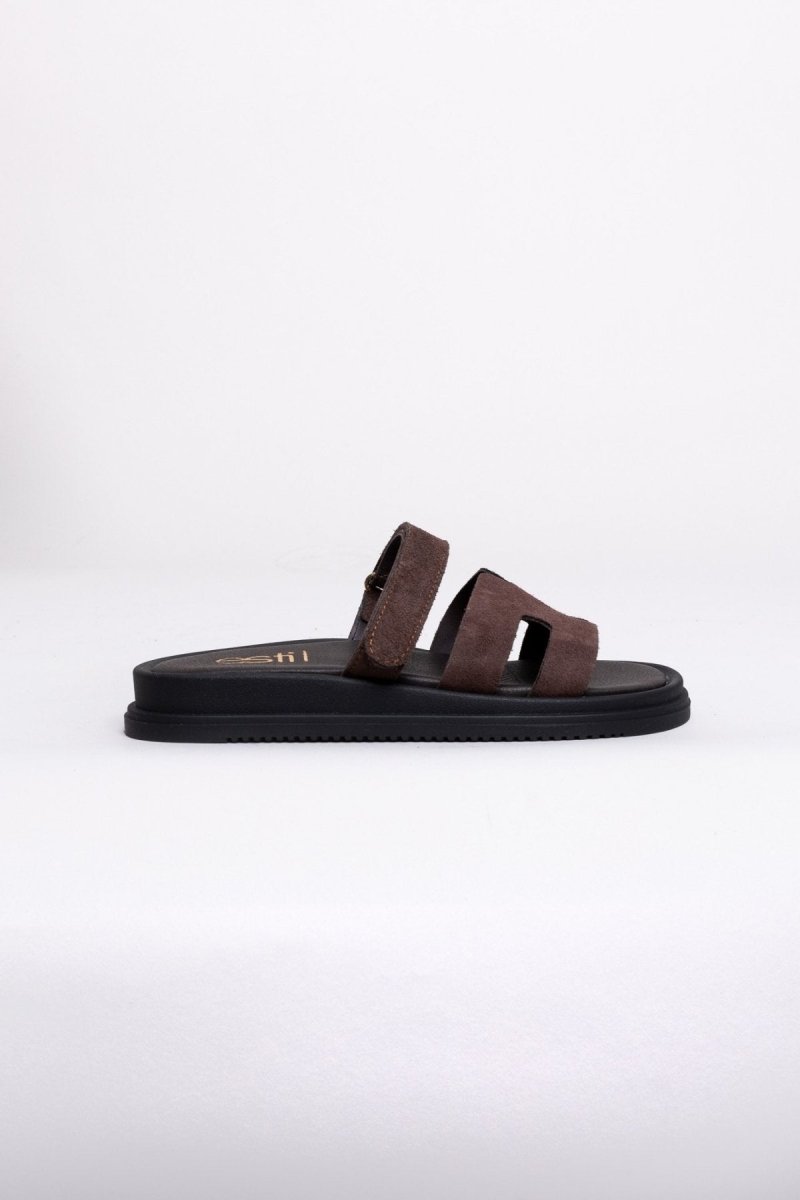 Sandalias de ante con velcro en marrón