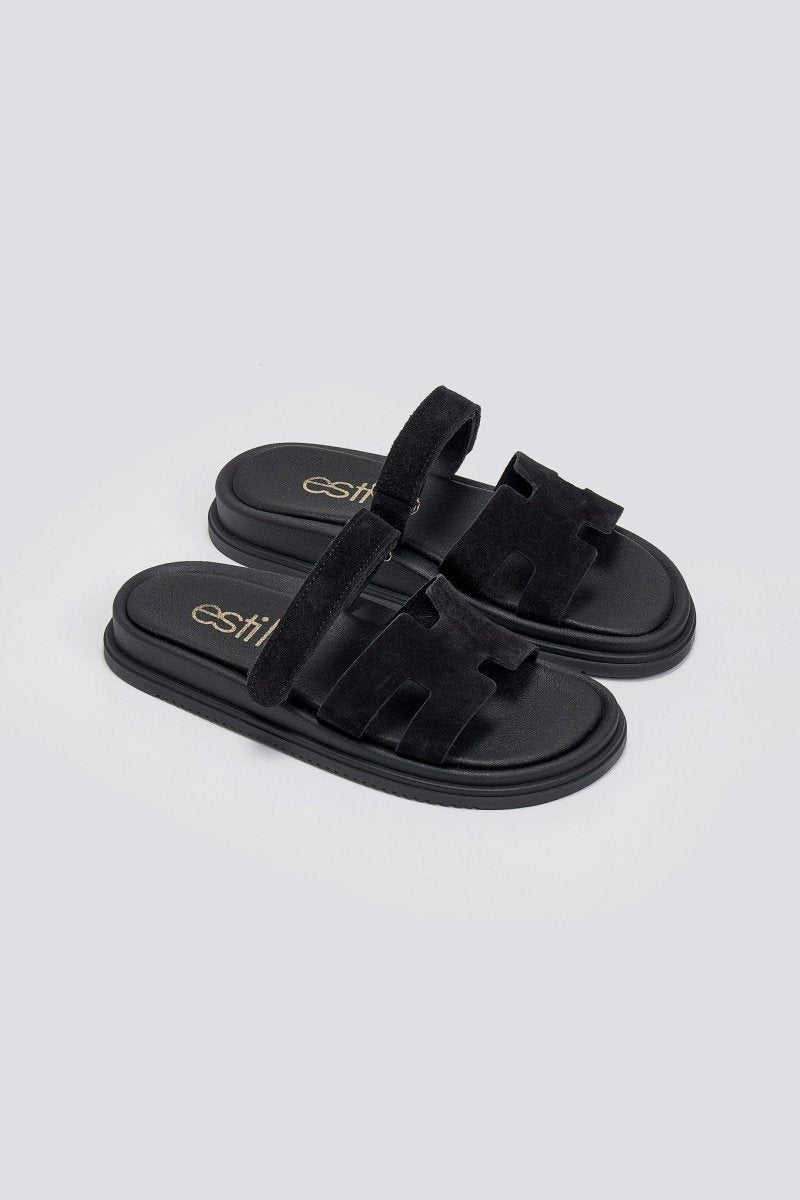 Sandalias de ante con velcro en negro