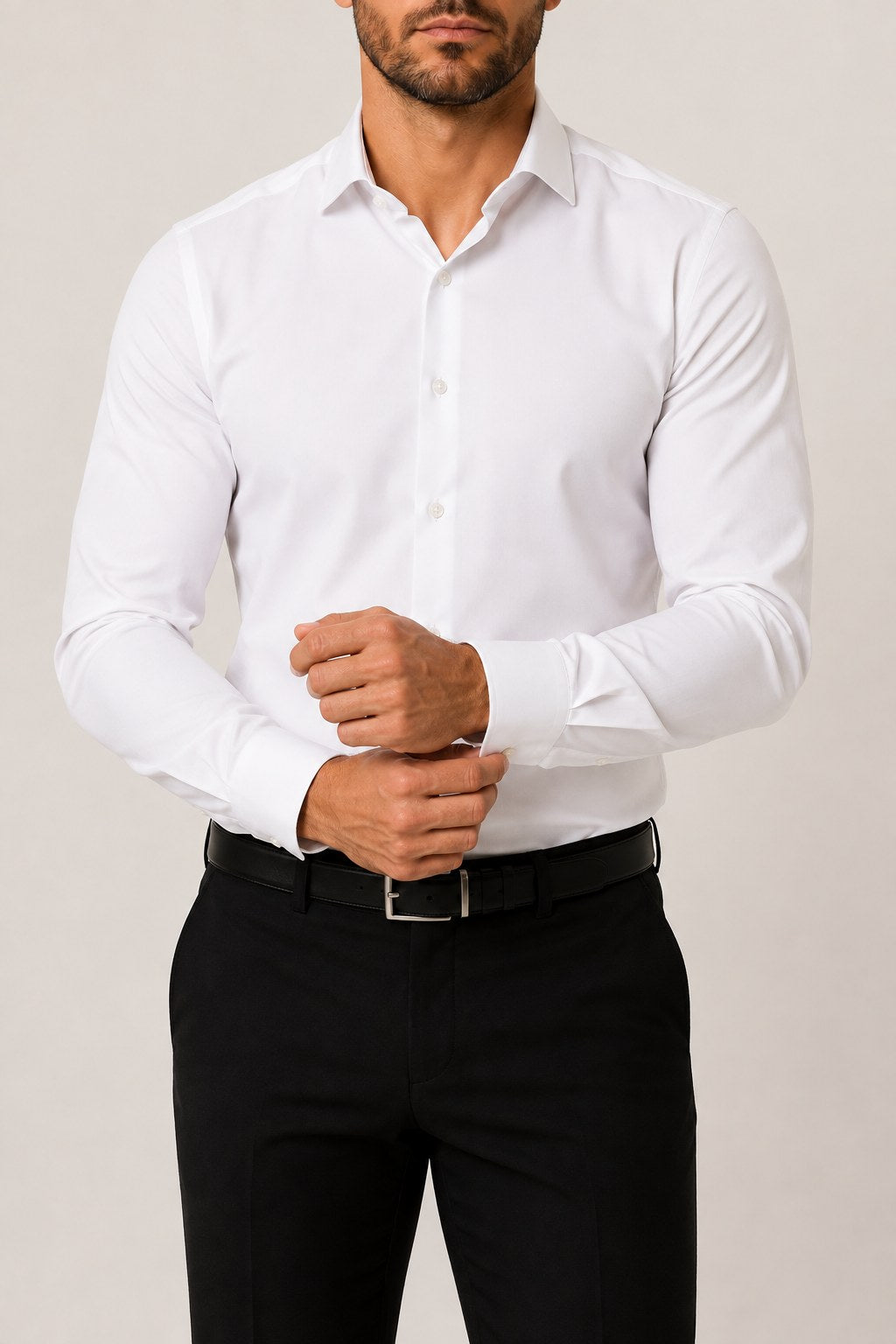 Camisa de popelín elástico en blanco