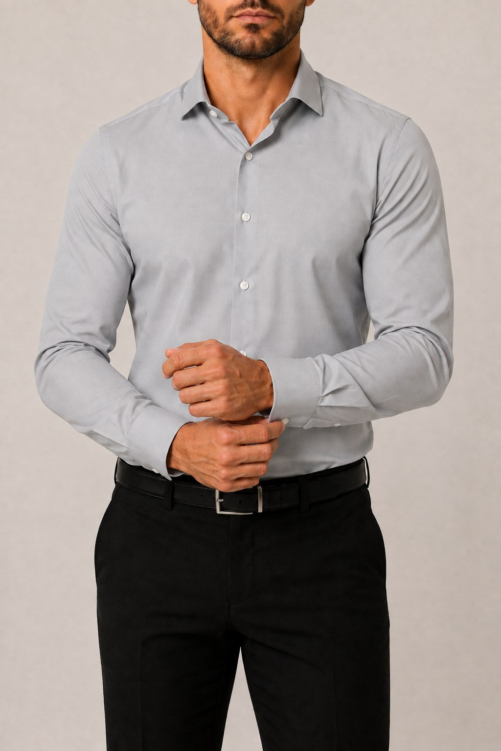 Camisa de popelín elástico en gris