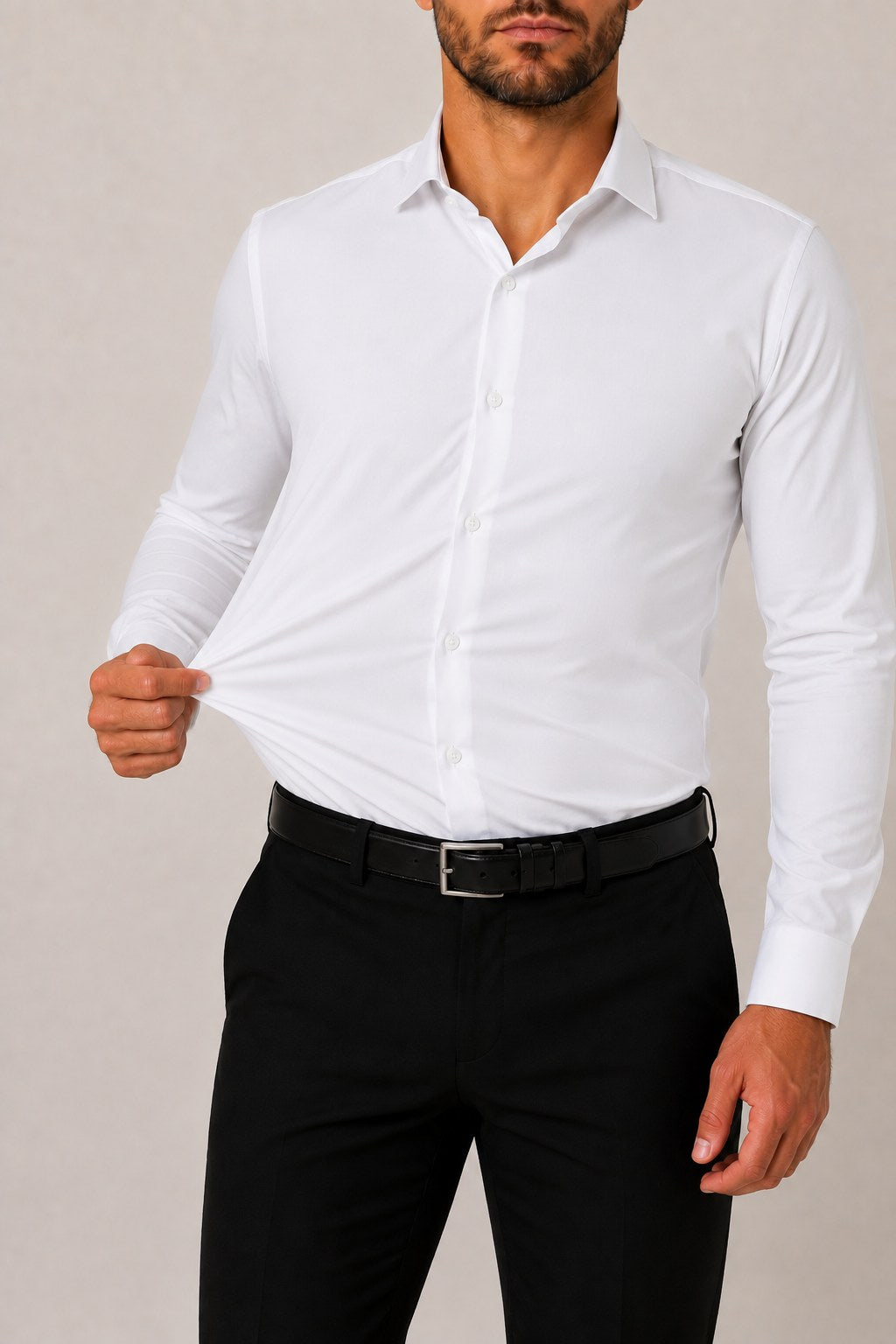 Camisa de popelín elástico en blanco