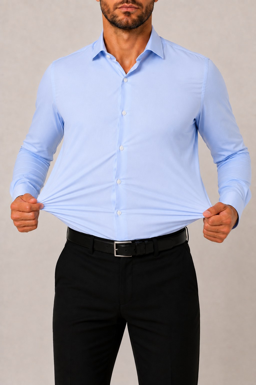 Camisa de popelín elástico en azul cielo