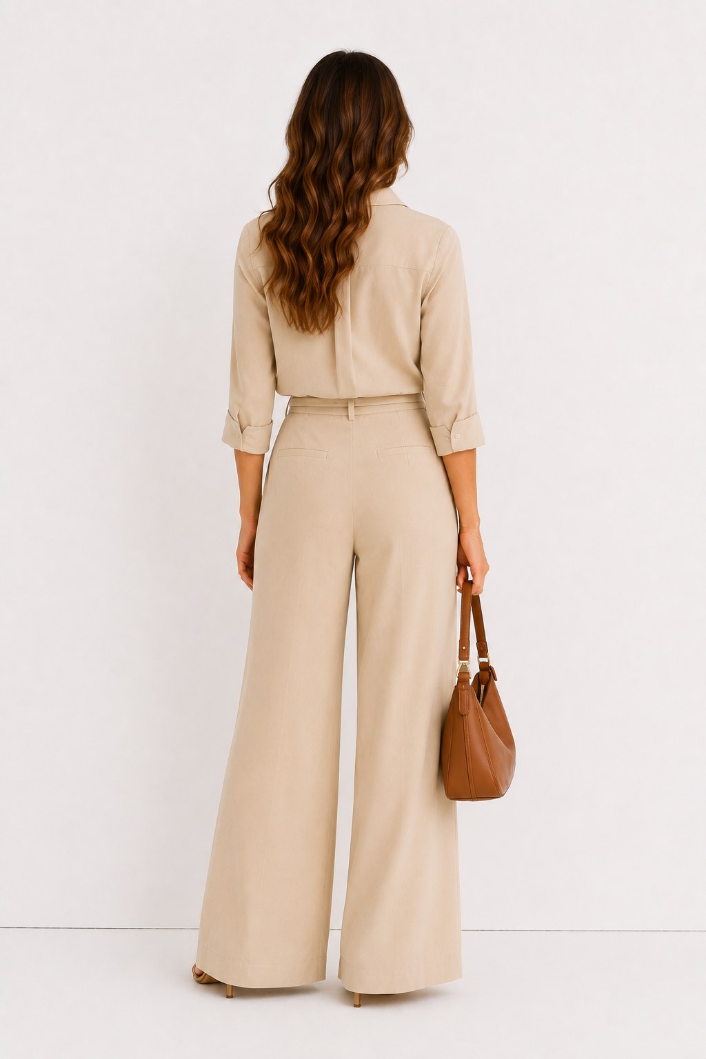Conjunto de top y pantalón palazzo en arena