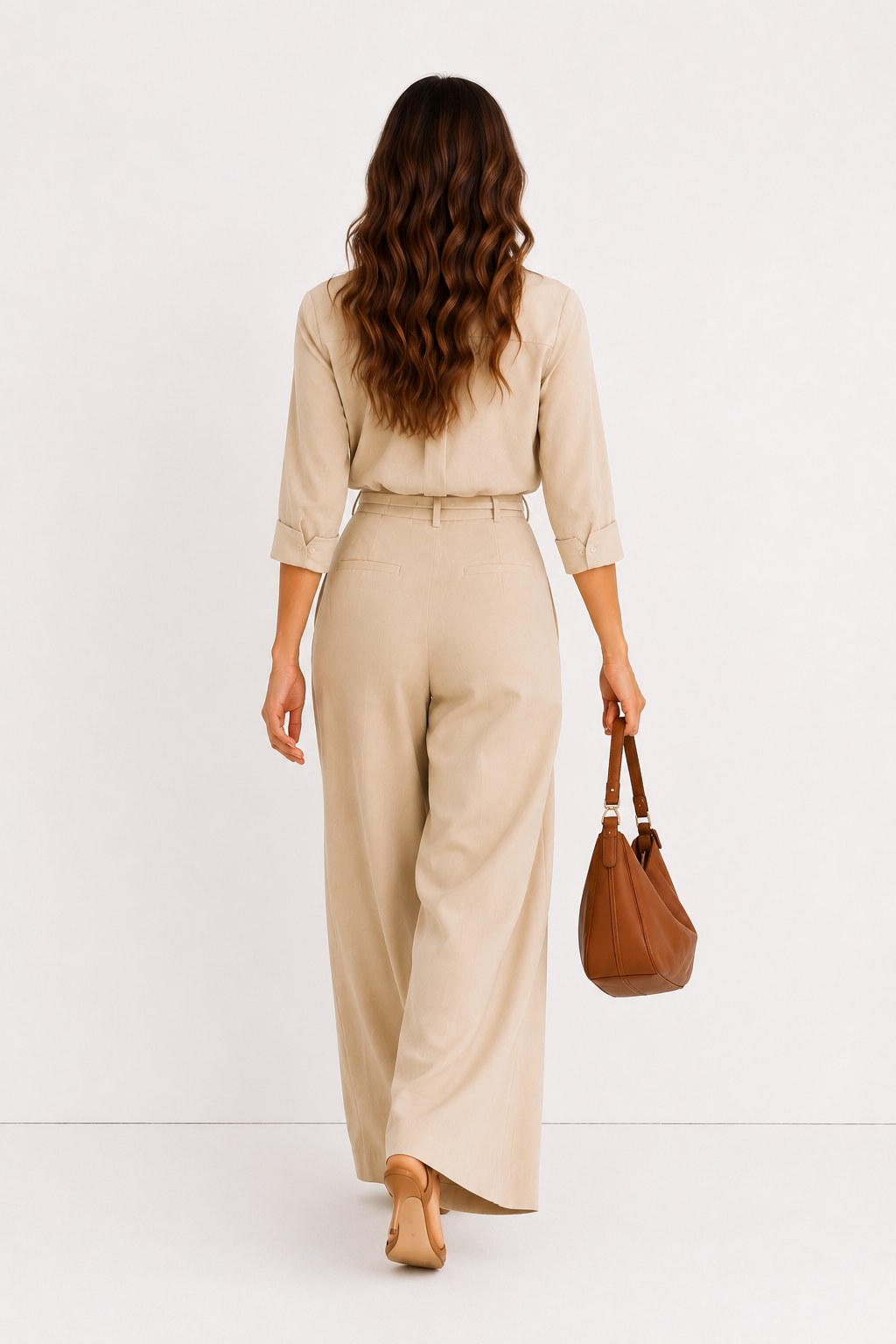 Conjunto de top y pantalón palazzo en arena
