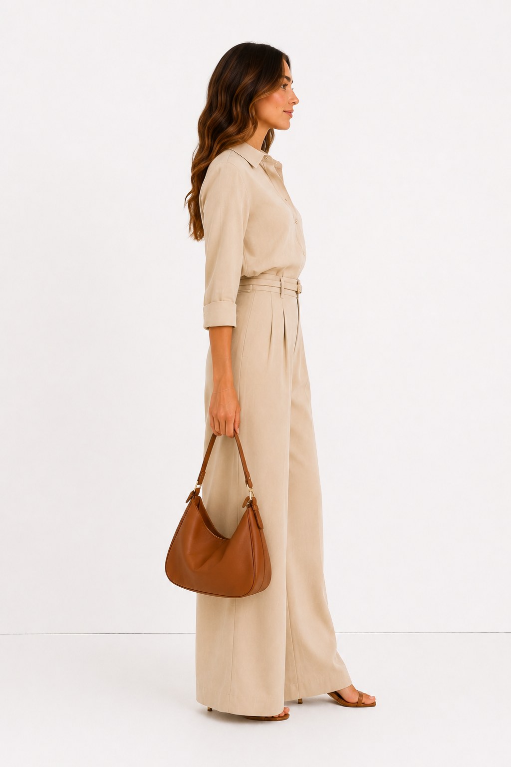 Conjunto de top y pantalón palazzo en arena