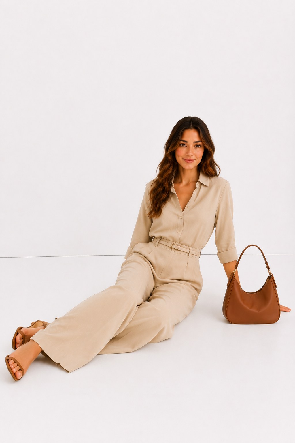 Conjunto de top y pantalón palazzo en arena
