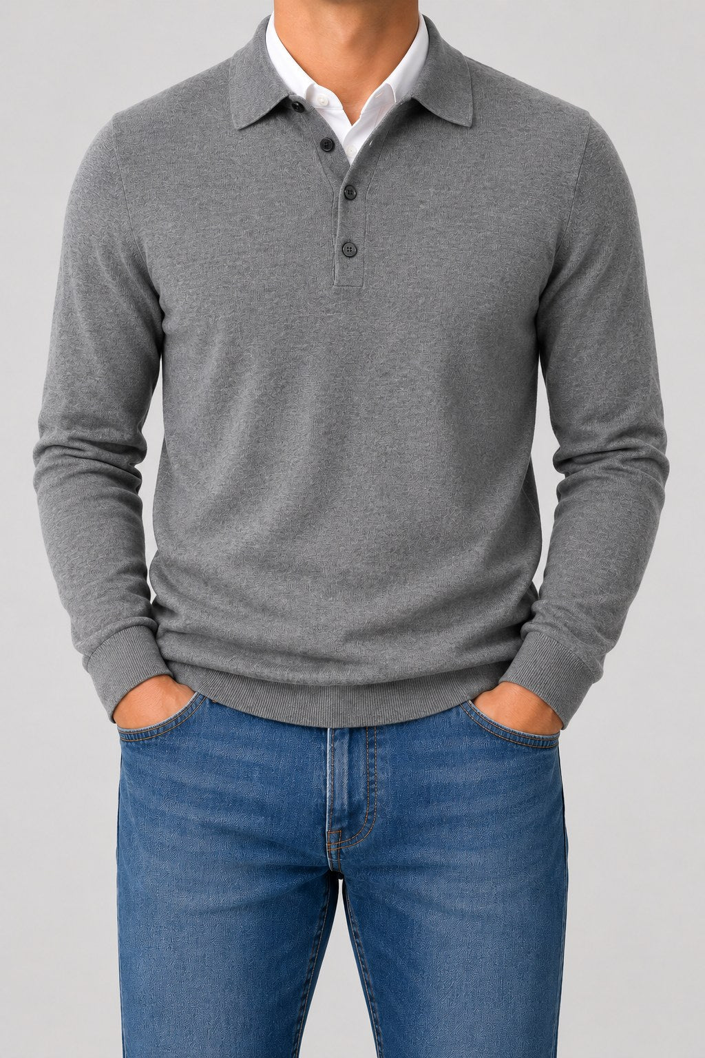 Polo de punto de manga larga en gris