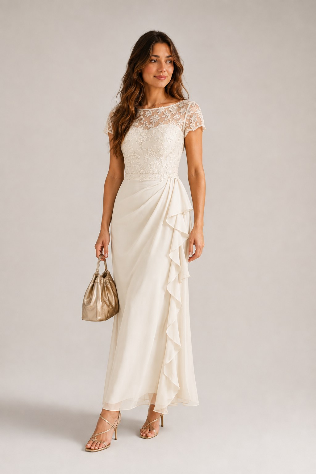 Vestido de encaje en crudo