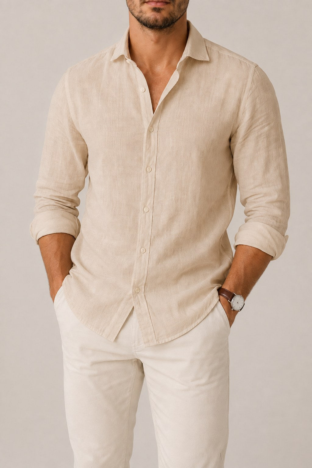 Camisa de lino esencial en beige
