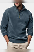 Sudadera de efecto lavado con media cremallera en azul