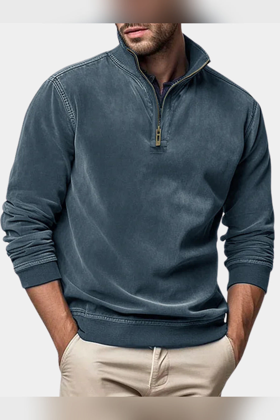 Sudadera de efecto lavado con media cremallera en azul