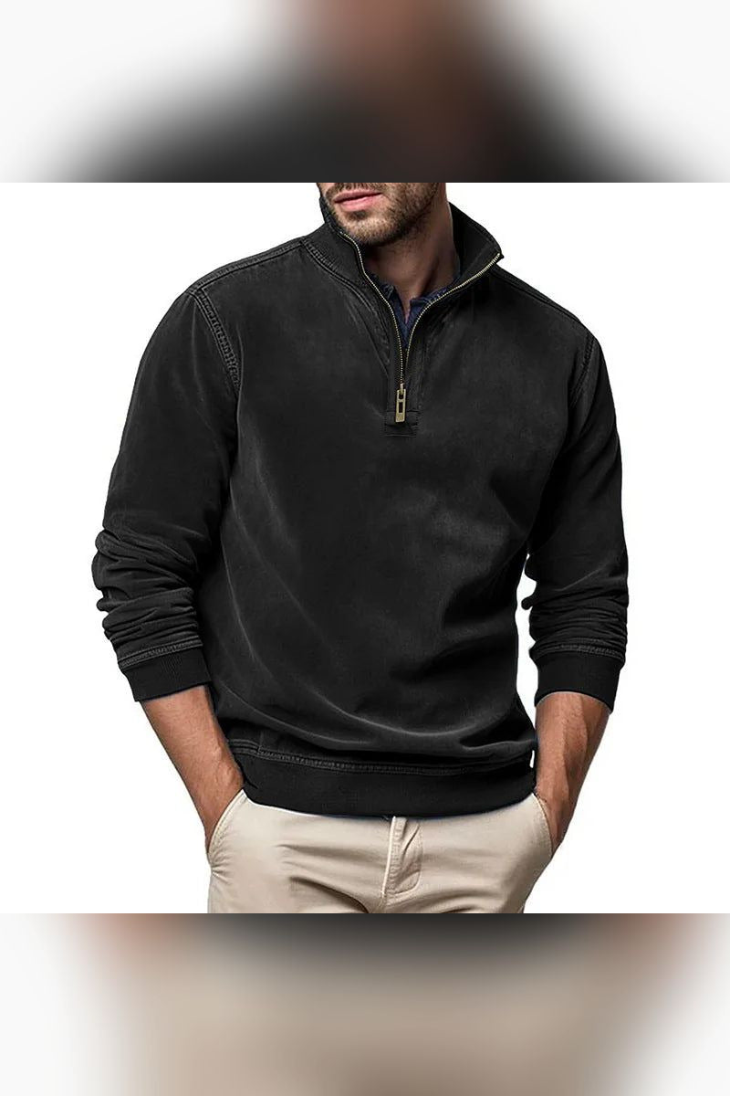 Sudadera de efecto lavado con media cremallera en negro