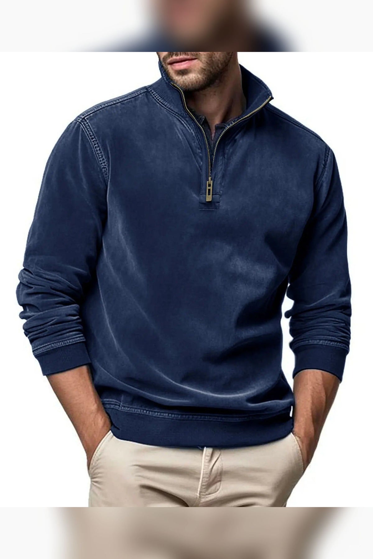 Sudadera de efecto lavado con media cremallera en azul marino